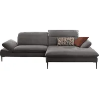 Ecksofa W.SCHILLIG "enjoy&MORE, Designsofa, elegant und bequem, L-Form", grau (grau r66), B:294cm H:87cm T:185cm, Chenille-Flachgewebe R66 (85% Polyester, 15% Nylon), Longlife Xtra-Leder Z59: Glattleder mit modischer Prägung. Hautstärke 0, 9 - 1, 1 mm, Stoff S37 (100% Polyester), Sofas, Sitztiefenverstellung, Füße schwarz pulverbeschichtet, Breite 294 cm
