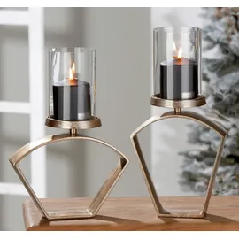 Casablanca by Gilde GILDE Windlicht Nostro aus Aluminium - champagnerfarben - Höhe 27cm x Breite 20cm - Kerzenhalter