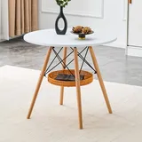 OKWISH Esstisch Esszimmertisch Küchentisch (80 cm mit MDF-Tischplatte und geflochtener Ablage), Küchentisch für 2–4 Personen für Esszimmer und kleine Wohnungen schwarz