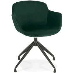 Kadima Design Polsterstuhl Grün Samt Modern | 54cm Breite | 360° Drehbar | Gepolsterte Armlehnen | Schwarze Beine