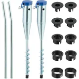 Relaxdays Bodenhülse, 2er Set, Sonnenschirm & Wäschespinne, zum Eindrehen, 25-55 mm Stangendicke, Bodendorn, silber/blau