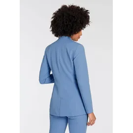 TAMARIS Longblazer TAMARIS, Damen, Gr. 34, blau (hellblau), Web, Obermaterial: 93% Polyester, 7% Elasthan. Futter: 100% Polyester, figurbetont Po-bedeckend, tiefer V-Ausschnitt, Blazer Longblazer, ohne Revers mit Häkchenverschluss