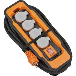 professionalLINE Steckdosenblock IP54, 4-fach-Verteiler, Kabelaufnahme, 5m Kabel