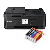 IC-Office TR7650 Farbtintenstrahl Multifunktionsdrucker 4-in-1 (Drucken, Kopieren, Scannen, Faxen, ADF, WLAN, AirPrint) schwarz + 5 XXL Tintenpatronen