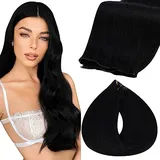 Fshine Haartressen Echthaar zum Einnähen Genius Weft Extensions 45cm 50g Tressen Echthaar Haarverlängerung Echthaar Tressen zum Einnähen Tiefschwarz Farbe 1