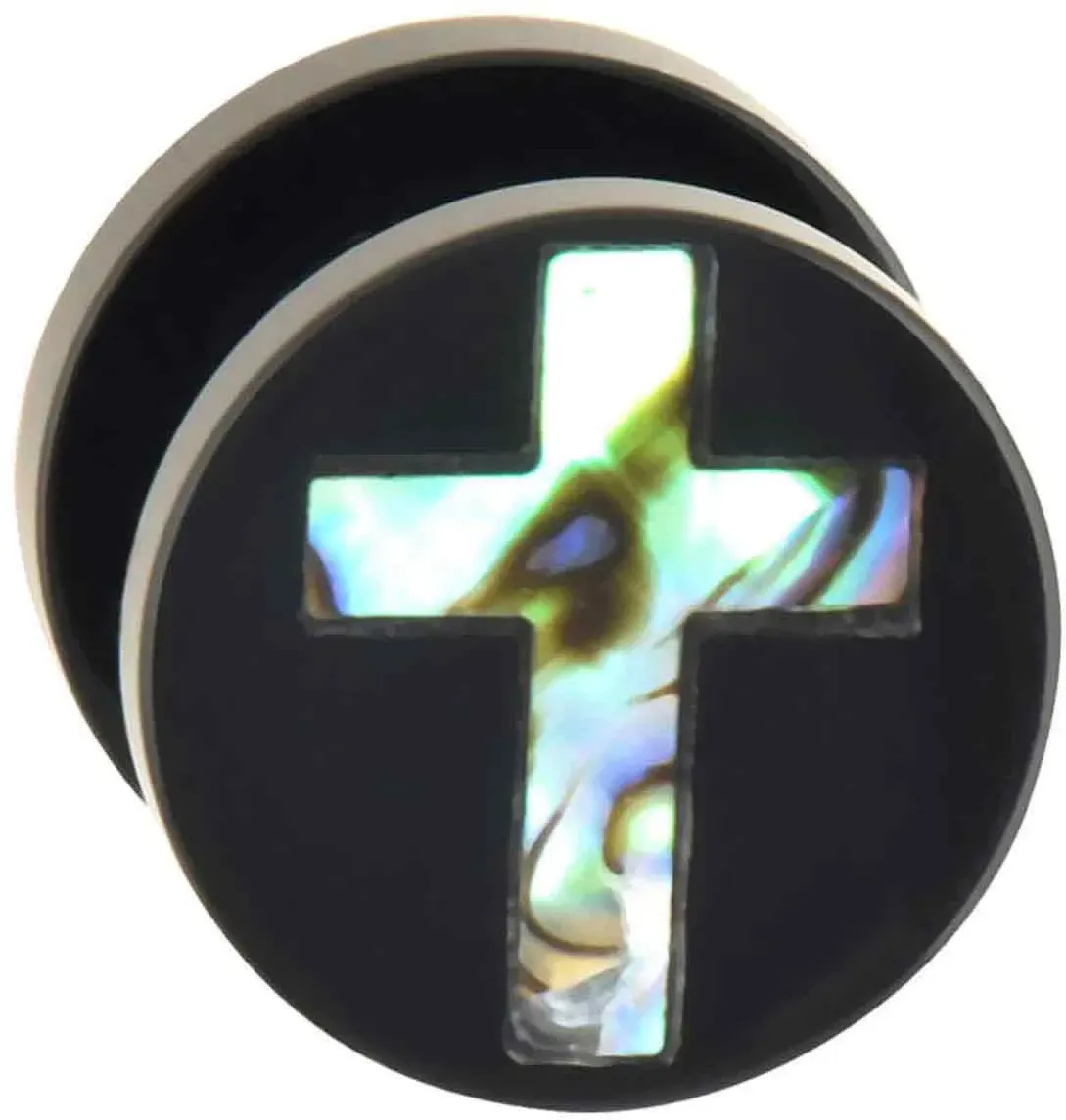 Acryl Plug mit Abalone-Muschel KREUZ