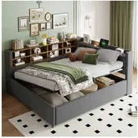 Celya Schlafsofa Schlafsofa 140*200 cm, Mit Hydraulischem Stauraum, Mit Nachtlicht, Ohne Matratze, USB- und Typ-C-Ladeanschluss, Mit Ablagen und Staufächern grau