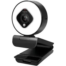 Logilink UA0384 - Full-HD-USB-Webcam, 76°, Dual-Mikrofon, Autofokus, Ringlicht, Stativ, Schwarz