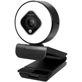 Logilink UA0384 - Full-HD-USB-Webcam, 76°, Dual-Mikrofon, Autofokus, Ringlicht, Stativ, Schwarz