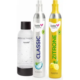 MySoda Wassersprudler Set schwarz + 1L Quick-Lock Flasche + CO2-Zylinder