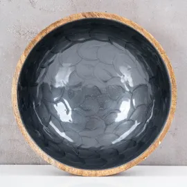 levandeo Schüssel 21cm Mango Holz Grau Perlmutt Emaille Schale Bowl Salatschüssel Deko - Braun