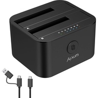 Alxum USB C & USB A-Festplatte Clone Station für 2,5" und 3,5" SATA HDD und SSD, Offline-Klonfunktion, Unterstützt UASP und 2 x 18 TB Laufwerke