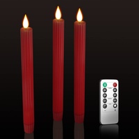 PChero Rot LED Stabkerzen mit Fernbedienung, 3 Stück Echtwachs Flackernde Flammenlose Batteriebetrieben Kerzen für Halloween Xmas Party Dekoration – Warmweiß