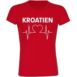 multifanshop Damen T-Shirt - Kroatien - Herzschlag - Druck weiß - Frauen
