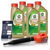 4x 1 L Liter Castrol Edge Fluid Titanium 5W-30 LL Motoröl inkl. Castrol Ölwechselanhänger und Einfülltrichter