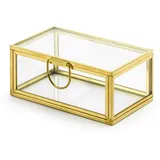 Box aus Glas 9x5.5x4cm Deko Schmuckkasten Deckel Schmuckbox Ringbox Geschenkbox Hochzeit klar gold