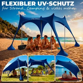 eloneo Strandzelt, Sonnensegel Strand 228x214x200 cm, LSF 50+, Sonnenschutz für Strand mit Sandschaufel, Heringen und 4 Stabilitätsstangen, 4 Personen, Navy