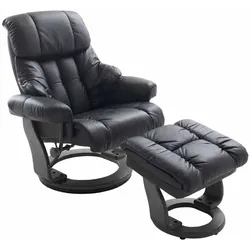 Relaxsessel aus Leder Schwarz mit Hocker (zweiteilig)