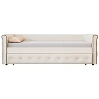 OKWISH Bett Schlafsofa Daybett Tagesbett (Ausziehbares Schlafsofa Grau Strapazierfähiger Leinenstoff, 90x200 cm), Ohne Matratze beige