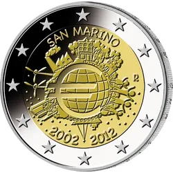 2 Euro Gedenkmünze "10 Jahre Euro" 2012 aus San Marino