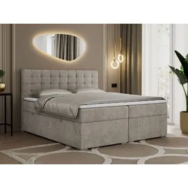 MKS Meble Boxspringbett 140x200 mit Bettkasten, Bett 140x200 mit Matratze und Topper - SUSAN - 140x200 - Beige - Struktur - H3 - Beige