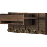 Wandmontierter Schlüsselhalter Aus Holz Mit Integriertem Briefablagefach Und 6 Haken, Geeignet Für Wohnzimmer Und Eingangsbereiche Im Rustikalen Landhausstil – Braun.