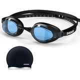 Dizokizo Schwimmbrillen Badekappen Set, kein Auslaufen, Anti-Fog, UV-Schutz, verstellbar, professionelle Schwimmbrille für Erwachsene, Männer und Frauen