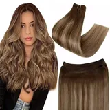 Easyouth Echthaar Tressen Extensions Braun Sew in Tressen Extensions Echthaar Remy Tressen Haarverlangerung Mittelbraun Mix Honigblond und Mittelbraun 70g 35 cm #4/27/4