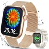 Smartwatch,Smartwatch Damen Herren,1.96"HD Fitness Tracker Uhr für Android iOS,100+Sportmodi Pulsuhr Schrittzähler Aktivitätstracker 2 Armbände... - Schwarz