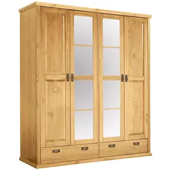Massivholzkleiderschrank mit Spiegel zwei Schubladen