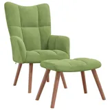 vidaXL Relaxsessel mit Hocker 32 x 95,5 x 32 cm Hellgrün Samt