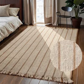 ELLE DECORATION Juteteppich Sierra", beige Natur elfenbein, gold), B:200cm H:10mm L:300cm, Jute, Teppiche, Teppich, Jute, Natur, Wohnzimmer, Esszimmer, Schlafzimmer, Flur, Boho, Fransen