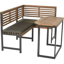 Eckbankgruppe MERXX "»Eckbank Set«", beige (natur, natur, graphit), abklappbar, Aluminium, FSC-zertifizierter Holzwerkstoff, Sitzmöbel-Sets, Eckbank und Klappentisch aus Akazienholz, flexibel Montageoptionen