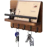 Ineasicer Wand-schlüsselhalter Aus Holz Mit 5 Haken, Dekorativer Schlüsselablage Und Briefablage