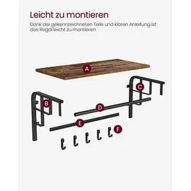 VASAGLE Wandgarderobe LCR12BX braun Metall 5 Haken 66,0 x 27,0 cm