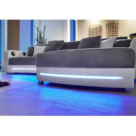 luma-home Multimedia-Ecksofa Couch mit RGB-LED Bluetooth Soundsystem USB, in Grau / Weiß / 15410 - Grau