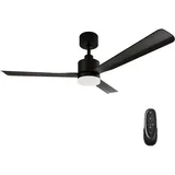 EMKE Deckenventilatore mit Beleuchtung Leise Lampe und Deckenventilator mit Fernbedienung Outdoor Deckenventilator Schwarz, 3 Farbtemperatur LED Lampe mit Ventilator Celling Fan 132 cm