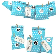Frau WUNDERVoll® DIY Adventskalender zum Befüllen beachblau Stern 13x16,5cm