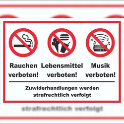 Schild Essen Trinken Musik Rauchen verboten A0 (841x1189mm)