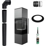 Freistehender Ofen KRATKI REN M Links 7 kW Ø150 SCHWARZ Montage-Set - Schwarz