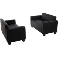 Mendler Sofa-Garnitur Couch-Garnitur 2x 2er Sofa Lyon Kunstleder ~ schwarz