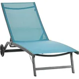 Sonnenliege, Liegestuhl Mit Rollen, Relaxliege Mit Verstellbarer Rückenlehne, Gartenliege, Polyester, Alu, Blau, 195 X 165 X 102 Cm
