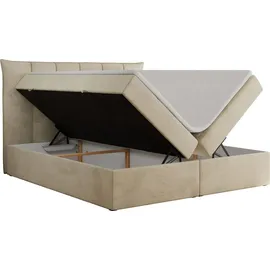MKS Meble Boxspringbett 180x200 mit Bettkasten und Matratze H4, Polsterbett 180x200 mit Bettkasten, Bett 180x200 mit Stauraum und Topper - Premium-... - Creme