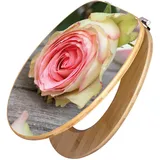 Banjado Design WC Sitz Bambus Toilettendeckel Toilettensitz Bambus Holz Klodeckel WC-Sitz Universal Scharnieren Motiv Rosa Rose