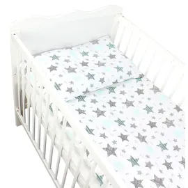 TupTam Kinder Gemusterte Bettdecken Set Ganzjahresdecke Bettdecke Kopfkissen Flachkissen 2tlg., Farbe: Sterne Mint/Schwarz, Größe: 135x100 cm