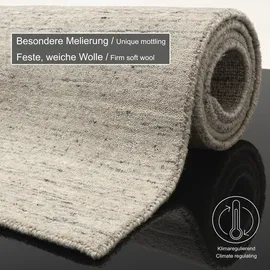 THEKO Wollteppich THEKO "Pure UNI", grau (natural grau), B:60cm H:14mm L:90cm, Schurwolle, Teppiche, Handwebteppich, meliert, reine Wolle, handgewebt