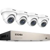 ZOSI Full HD 1080P Videoüberwachung System 8CH H.265+ DVR Recorder mit 4 Außen 2.0MP Weiß Dome Überwachungskamera Set ohne Festplatte, 24 Meter IR Nachtsicht