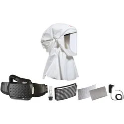 3M Speedglas Versaflo Einweg-Leichthaube S533L, Schutz für Hals und Schulter, Grösse M/L mit Adflo Gebläse-Atemschutz mit Luftschlauch QRS, Adapter, Luftmengenmesser, Vorfilter, Funkensperre, Partikelfilter, Lithium-Ionen-Akku und Ladegerät