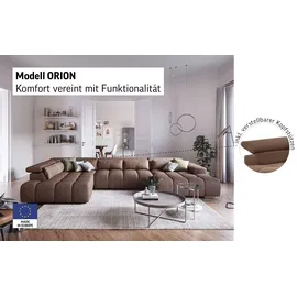 Cotta Wohnlandschaft COTTA "Orion U-Form, B: 409 cm", ivory, B:409cm H:73cm T:225cm, 100% Polyester, Sofas, Wohnlandschaft, mit Kopfteilverstellung & 6 Nierenkissen