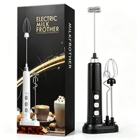 Elektrischer Milchaufschäumer Stab mit Überladeschutz, USB Aufladbar Milchschäumer Elektrisch mit 3 Schneebesen & Ladestation, 3-Gang Hand Milchaufschäumer für/Latte/Cappuccino/Eier Schlagen